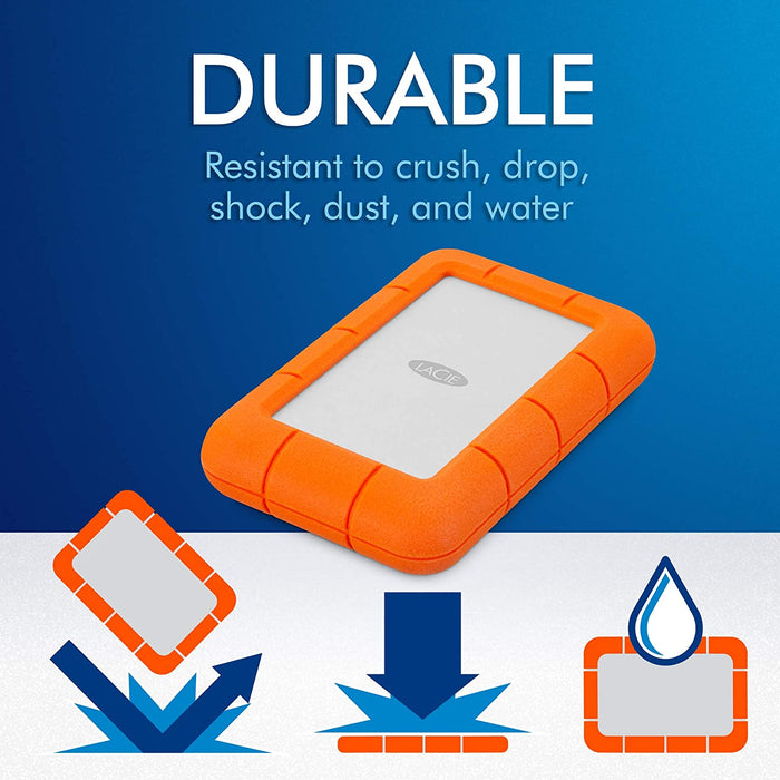 LaCie Rugged Mini 4TB USB 3.0 Portable 2.5 inch External Hard Drive for PC and Mac, External HDD, Orange - White