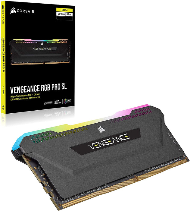 Corsair Vengeance RGB Pro SL 16GB Memory Kit (2 x 8GB), DDR4, 3600MHz (PC4-28800), CL18, XMP 2.0, Black, Ryzen Optimised