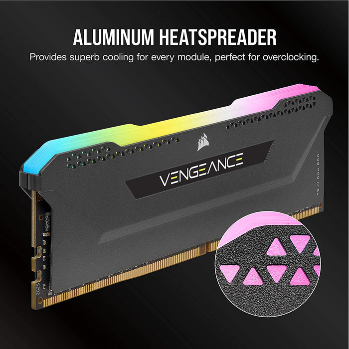 Corsair Vengeance RGB Pro SL 16GB Memory Kit (2 x 8GB), DDR4, 3600MHz (PC4-28800), CL18, XMP 2.0, Black, Ryzen Optimised