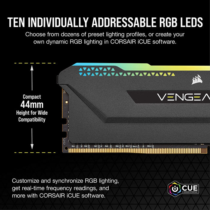 Corsair Vengeance RGB Pro SL 16GB Memory Kit (2 x 8GB), DDR4, 3600MHz (PC4-28800), CL18, XMP 2.0, Black, Ryzen Optimised