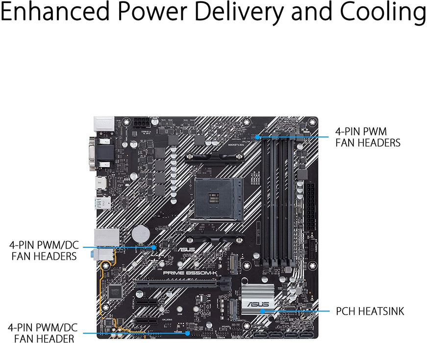 Asus Prime B550M-K AMD Motherboard, AMD B550, AM4, Micro ATX, DDR4, HDMI, PCIe4